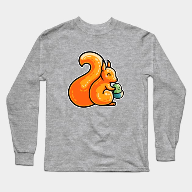 Kawaii Cute Red Squirrel and Acorn Long Sleeve T-Shirt by freeves